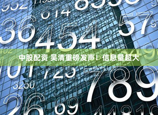 中股配资 吴清重磅发声！信息量超大